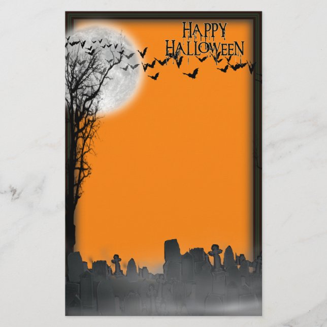 Halloween Graveyard Scene Silhouette Brevpapper (Framsida)
