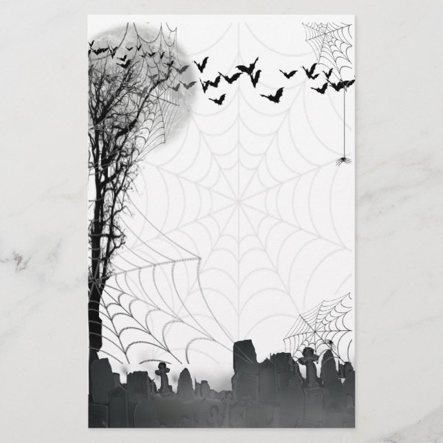 Halloween Graveyard Scene Silhouette Brevpapper (Framsida)