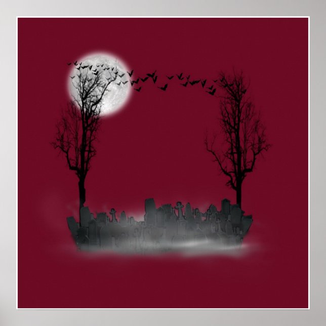 Halloween Graveyard Scene Silhouette Poster (Framsidan)