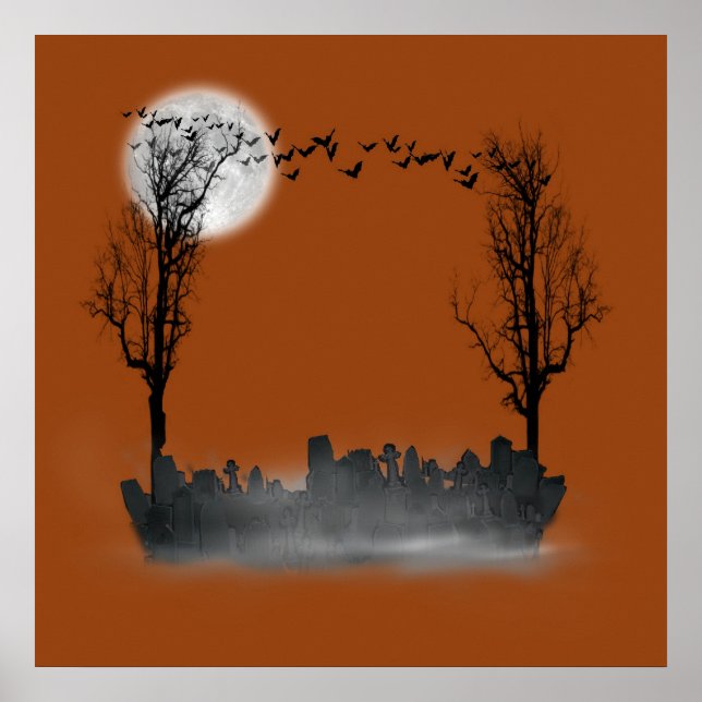 Halloween Graveyard Scene Silhouette Poster (Framsidan)