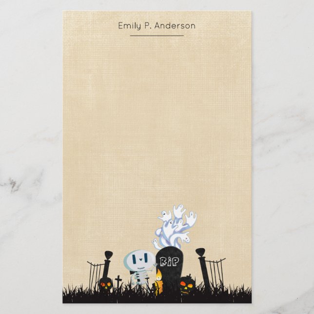 Halloween Graveyard Spooky Cute Skeleton & Spöken Brevpapper (Framsida)