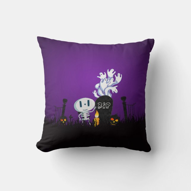 Halloween Graveyard Spooky Cute Skeleton & Spöken Kudde (Framsida)