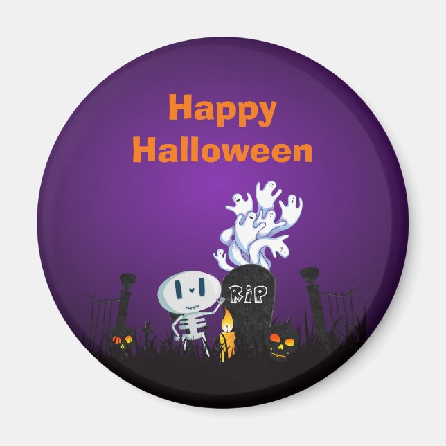 Halloween Graveyard Spooky Cute Skeleton & Spöken Magnet (Framsidan)