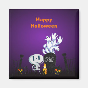 Halloween Graveyard Spooky Cute Skeleton & Spöken Magnet