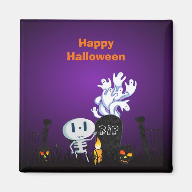 Halloween Graveyard Spooky Cute Skeleton & Spöken Magnet (Framsidan)