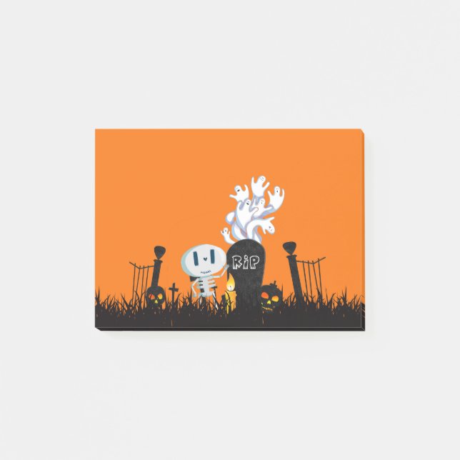 Halloween Graveyard Spooky Cute Skeleton & Spöken Post-it Block (Framsida)