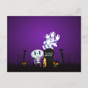 Halloween Graveyard Spooky Cute Skelton och Spöken Vykort
