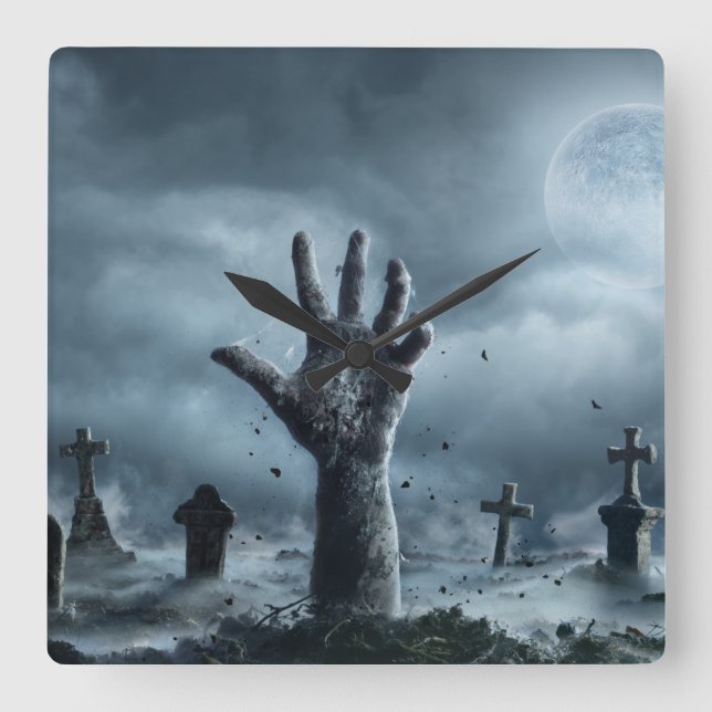 Halloween-graveyard vid nattliga köldknäckan fyrkantig klocka (Framsida)