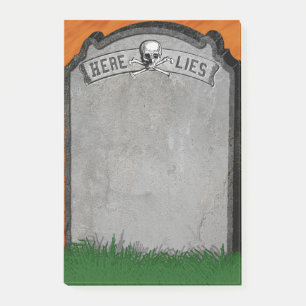 Halloween Gravsten Grave Skull Croskelben Post-it Block