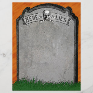 Halloween Gravsten Grave Skull Crossben Pappra