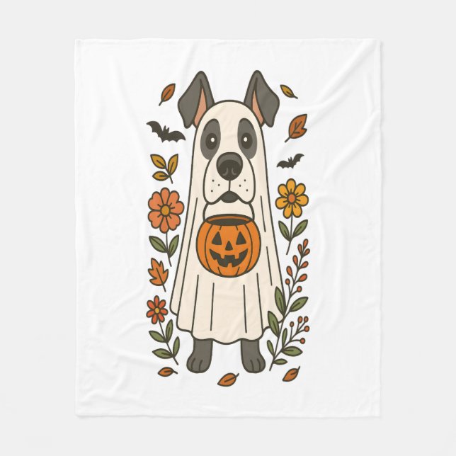 Halloween Great dane Flowers Fleecefilt (Framsidan)