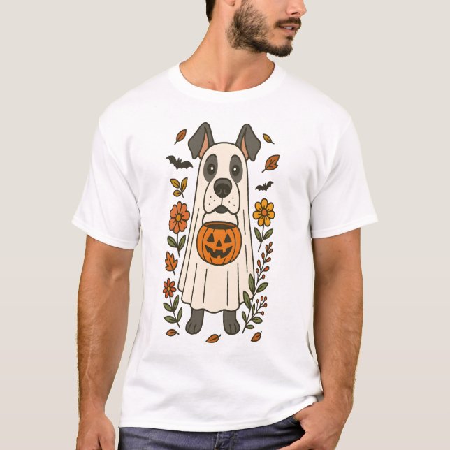Halloween Great Dane Flowers T Shirt (Framsida)