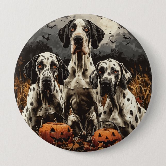 Halloween Great dane Hundar Jack o lantern Knapp (Framsida)