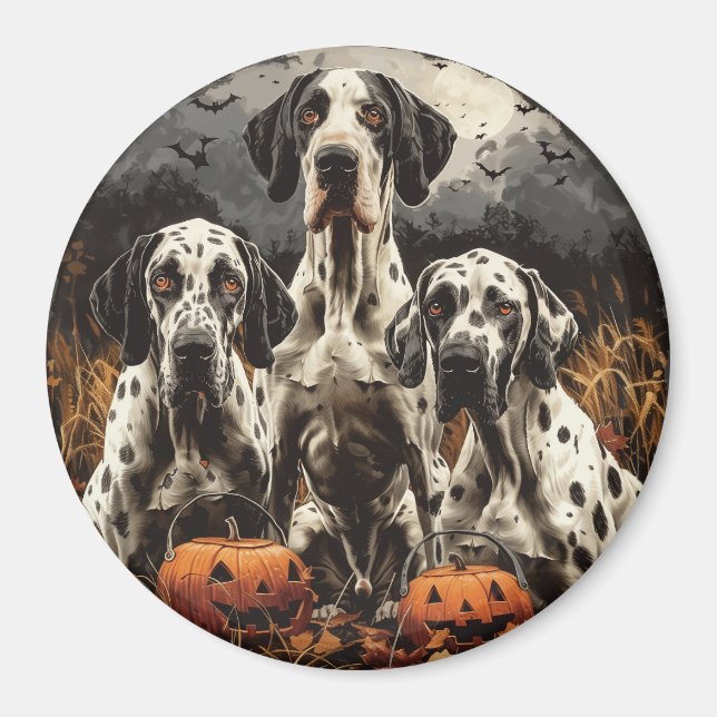 Halloween Great dane Hundar Jack o lantern Magnet (Framsidan)