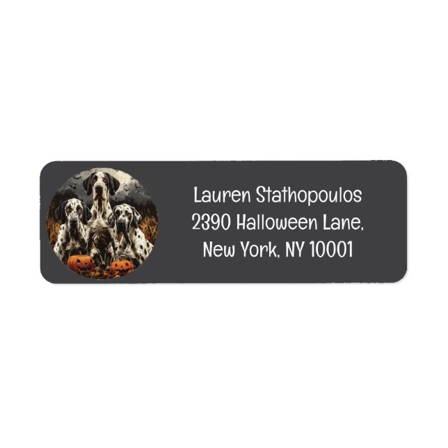 Halloween Great dane Hundar Jack o lantern Returadress Etikett (Framsidan)
