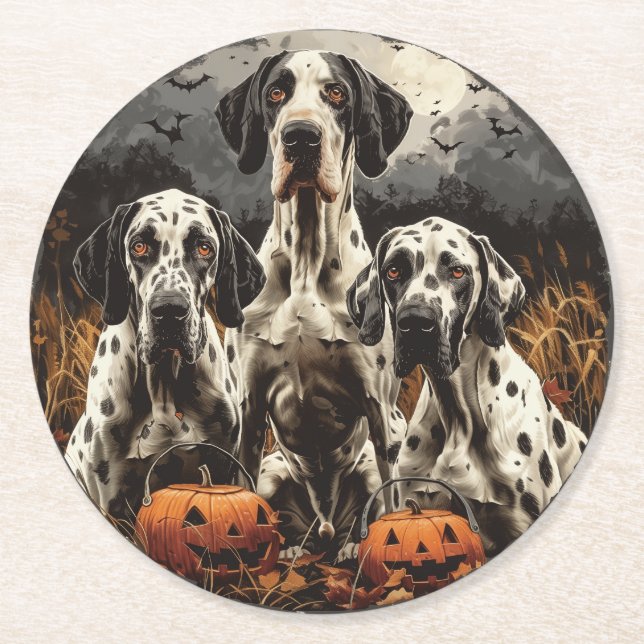 Halloween Great dane Hundar Jack o lantern Underlägg Papper Rund (Framsidan)