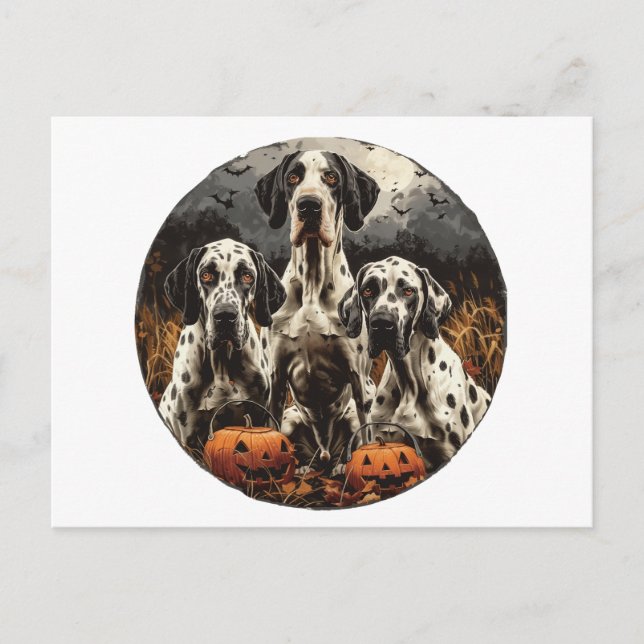 Halloween Great dane Hundar Jack o lantern Vykort (Framsida)