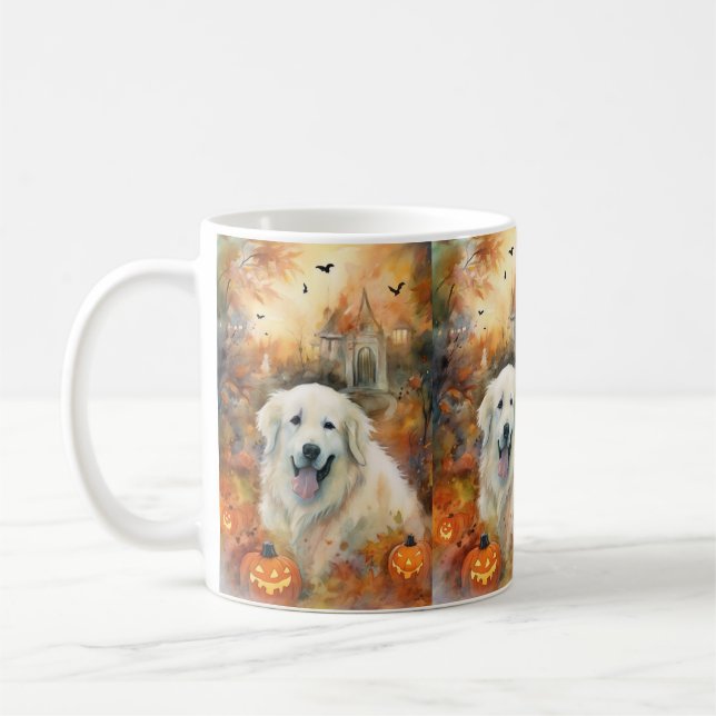 Halloween Great Pyrenees Med Pumpor Skräckinjagand Kaffemugg (Vänster)