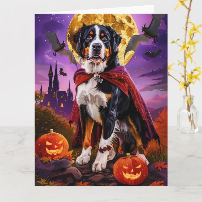 Halloween Greater Swiss Mountain Vampire Pumpa Kort (Gul blomma)