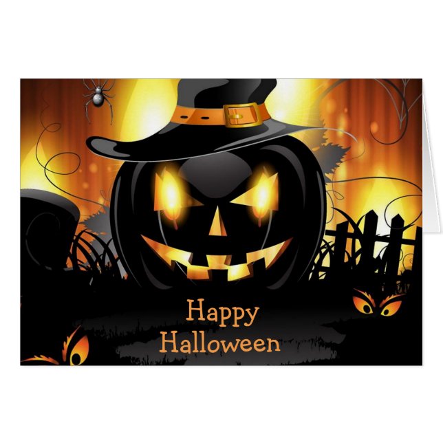Halloween Greeting Card/Black Jack-o-lantern Hälsningskort (Framsidan Horizontal)