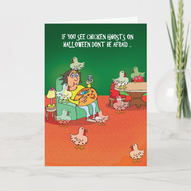 HALLOWEEN GREETING CARD - Chicken Spöken Kort (Framsida)