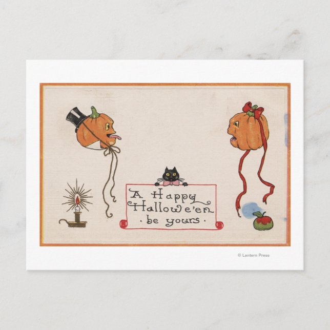 Halloween Greeting & Mrs Jack-O-Lantern Vykort (Framsida)