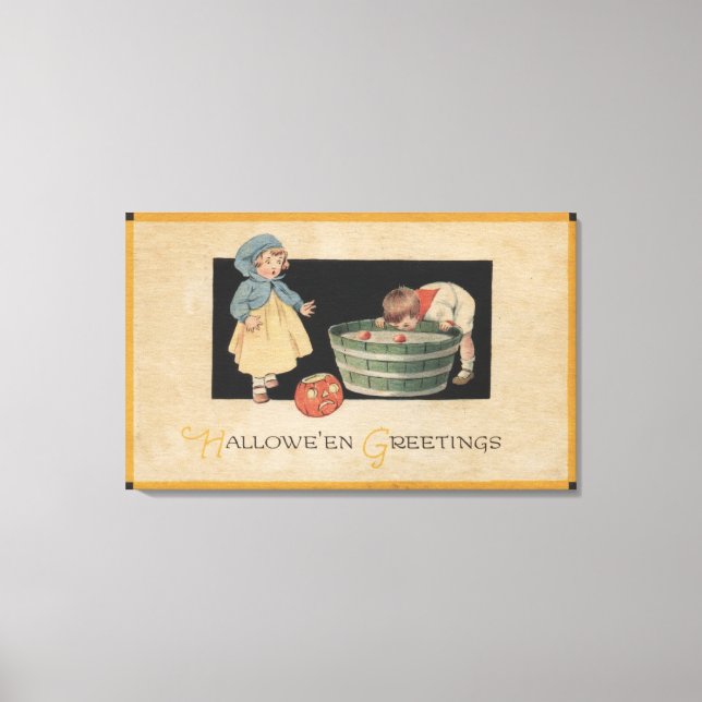 Halloween GreetingBobbing for Apples Canvastryck (Framsida)