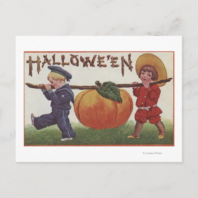Halloween GreetingCarrying Pumpkin Vykort (Framsida)