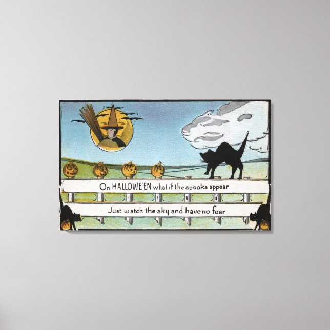 Halloween GreetingCat på stängslet Canvastryck (Framsida)