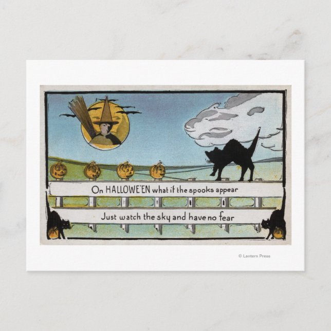 Halloween GreetingCat på stängslet Vykort (Framsida)