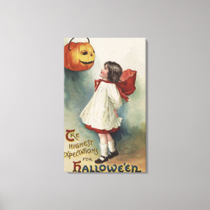 Halloween GreetingGirl i rött och vit Canvastryck