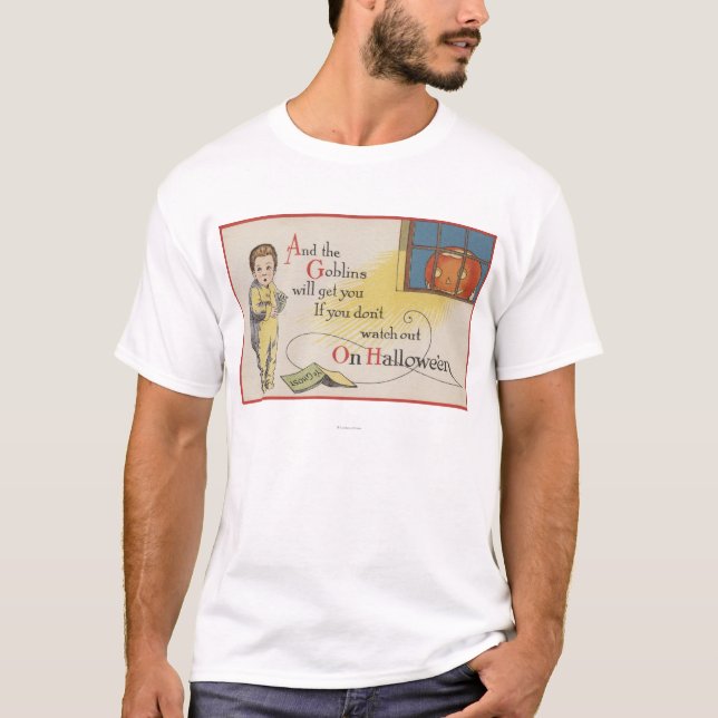 Halloween GreetingGoblin i fönster T-shirt (Framsida)