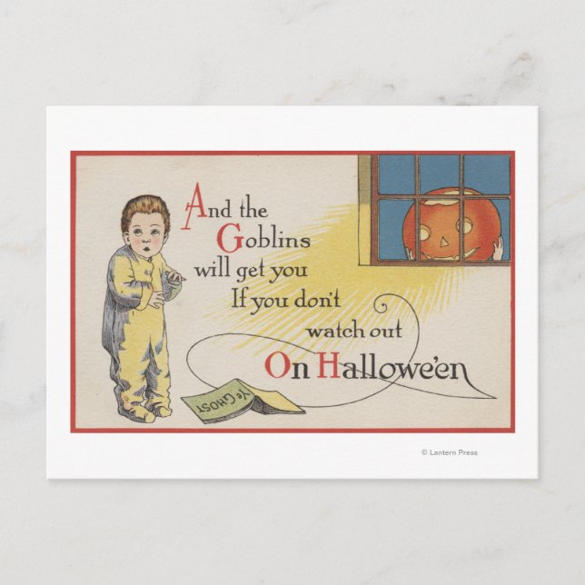 Halloween GreetingGoblin i fönstret Vykort (Framsida)