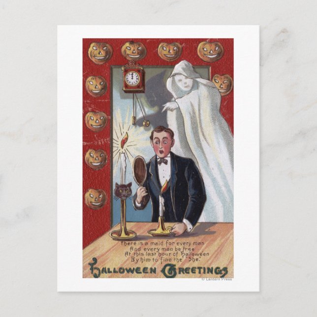Halloween GreetingMan och Ghost Vykort (Framsida)