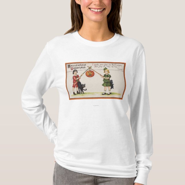 Halloween GreetingPumpkin på pinnen T-shirt (Framsida)