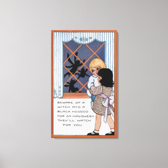 Halloween GreetingSpiders i fönstret Canvastryck (Framsida)