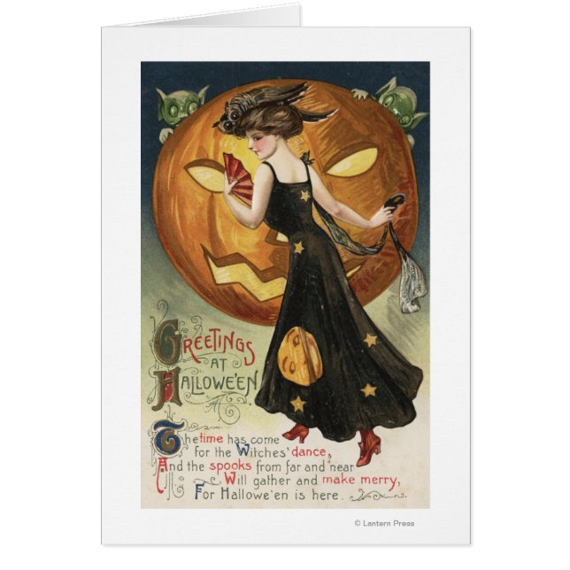 Halloween GreetingWitch Dancing och Pumpkin Hälsningskort (Framsidan)