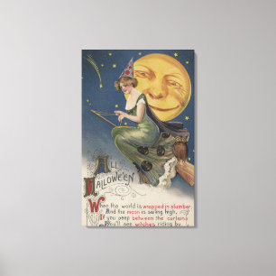 Halloween GreetingWitch i flyg Canvastryck