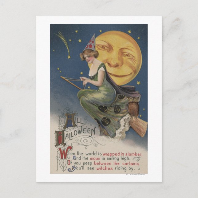 Halloween GreetingWitch in Flight Vykort (Framsida)