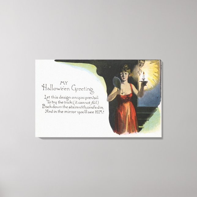 Halloween GreetingWoman med ljus Canvastryck (Framsida)