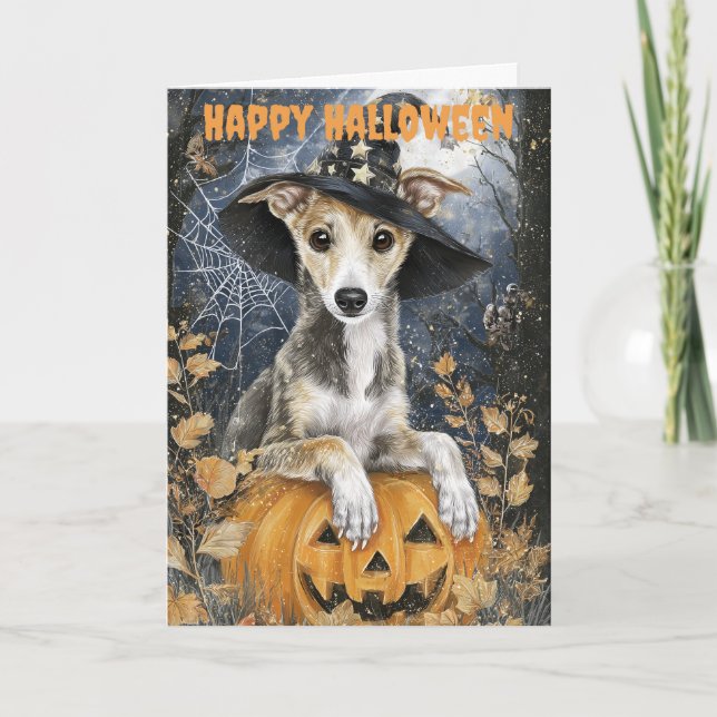 Halloween Greyhound Hund Helgkort (Framsida)