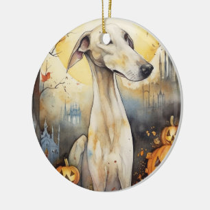 Halloween Greyhound med pumpor Scary Julgransprydnad Keramik