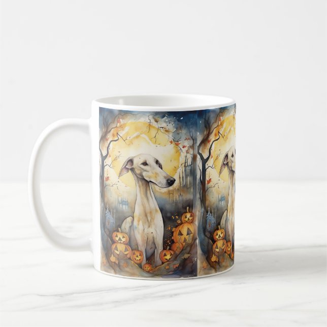 Halloween Greyhound med pumpor Scary Kaffemugg (Vänster)