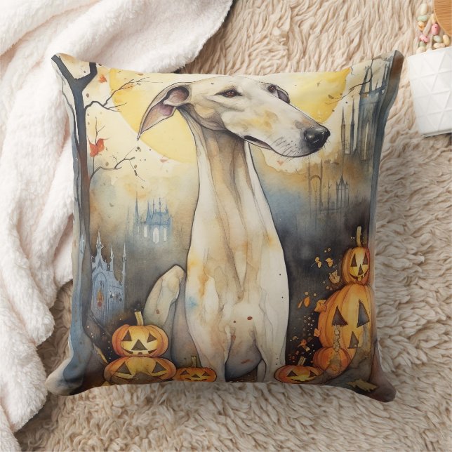 Halloween Greyhound med pumpor Scary Kudde (Filt)