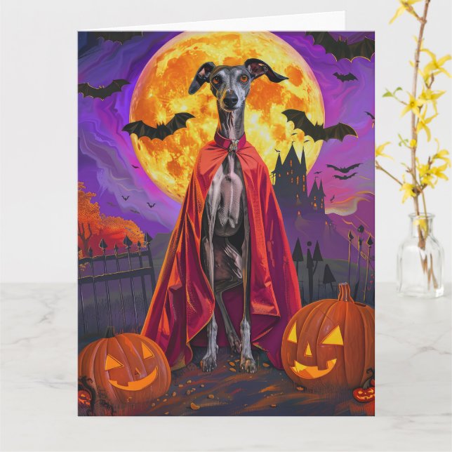 Halloween Greyhound Mountain Vampire Pumpa  Kort (Gul blomma)