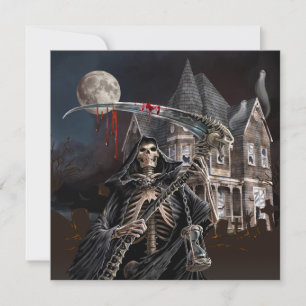 Halloween Grim Reaper House Julkort