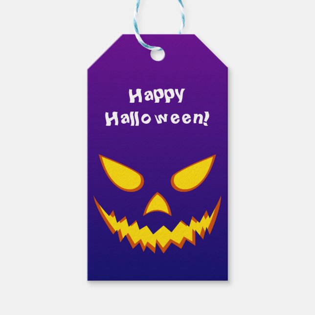 Halloween Grinning Ansikte Jack o lantern Pumpkin Presentetikett (Framsidan)