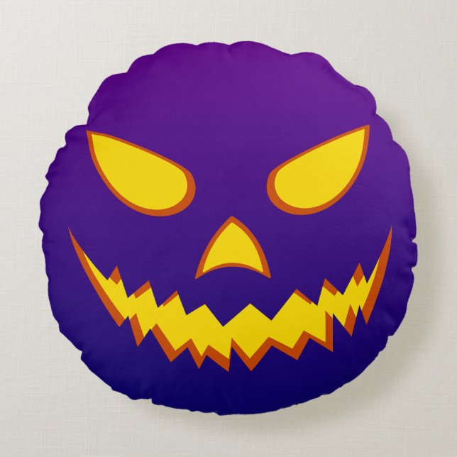 Halloween Grinning Ansikte Jack o lantern Pumpkin Rund Kudde (Framsidan)