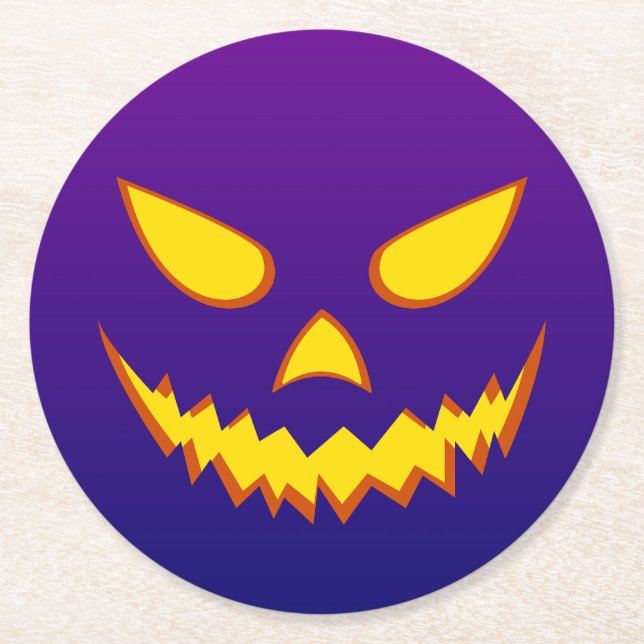 Halloween Grinning Ansikte Jack o lantern Pumpkin Underlägg Papper Rund (Framsidan)
