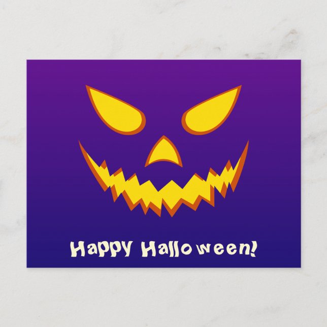 Halloween Grinning Ansikte Jack o lantern Pumpkin Vykort (Framsida)